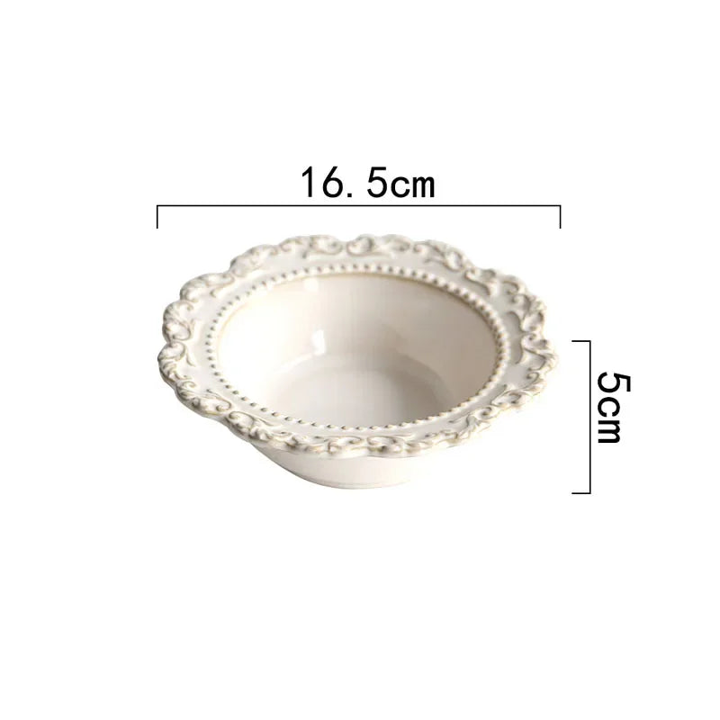 French Baroque Vintage Relief Dinner Plate Nordic Vintage Solid Color Carving Craft Dishes and Plates Sets Household Kitchenware