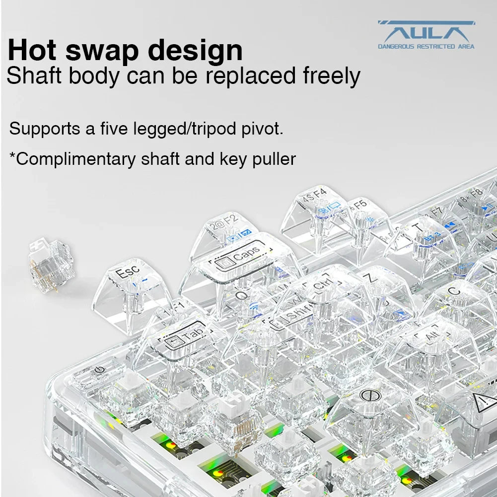 AULA F68 Transparent Mechanical Keyboard 2.4G Wireless/BT/Wired Hot Keycaps Colored RGB Lights For Work Gaming E-Sport Keyboard