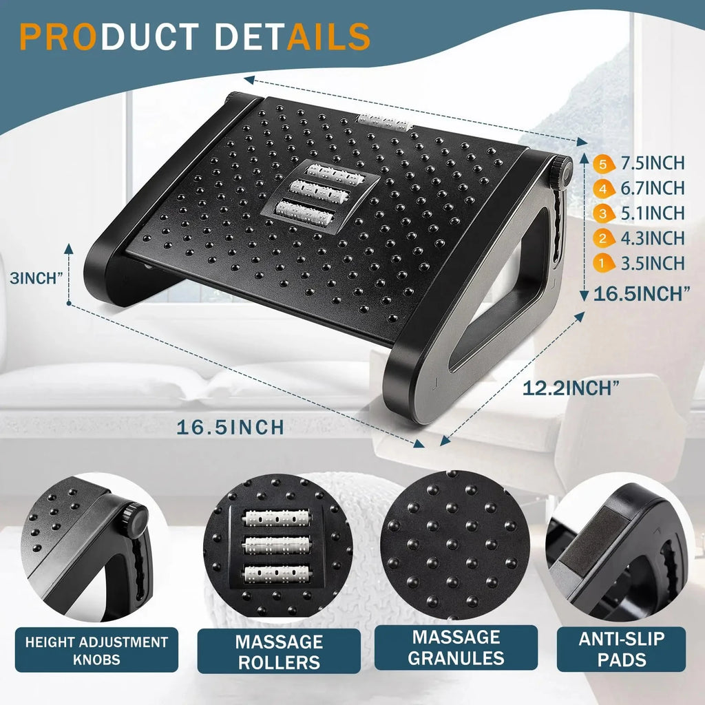 BEISHI Under Desk Footrest Ergonomic Foot Rest With Massage Rollers For Home Office Work Desk Leg Rest Pain Relief