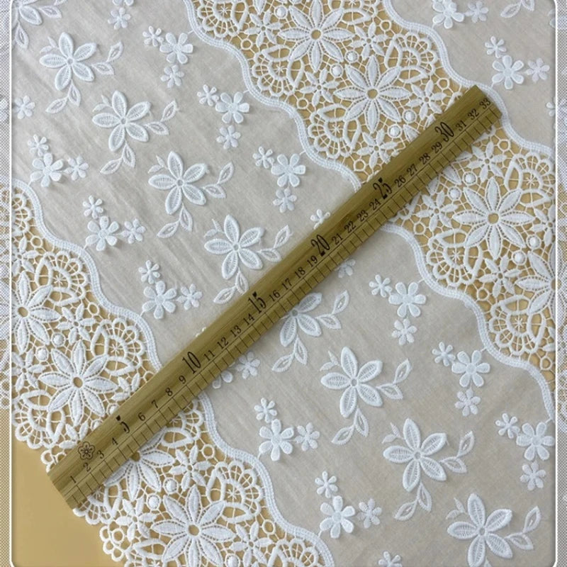 Off Cotton Lace Fabric for Women, Making Skirt Clothing, Wedding Dress Fabric, DIY Women's Embroidery, Hollow Cloth, 130cm Wide