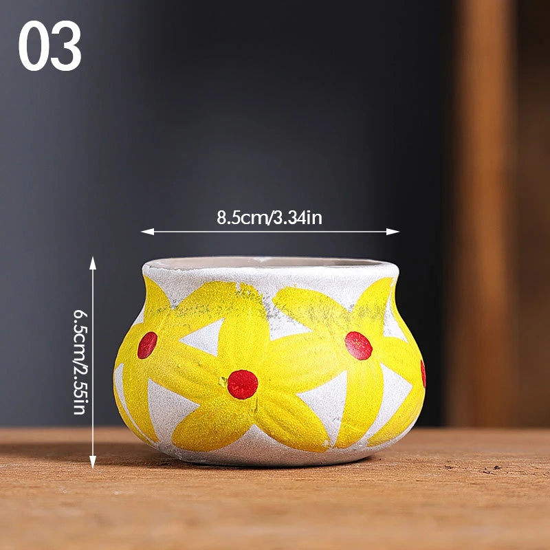 Mediterranean Style Flower Pot Retro Red Pottery Flower Pots Vintage Printed Creative Ceramic Succulent Planters Indoor Outdoor