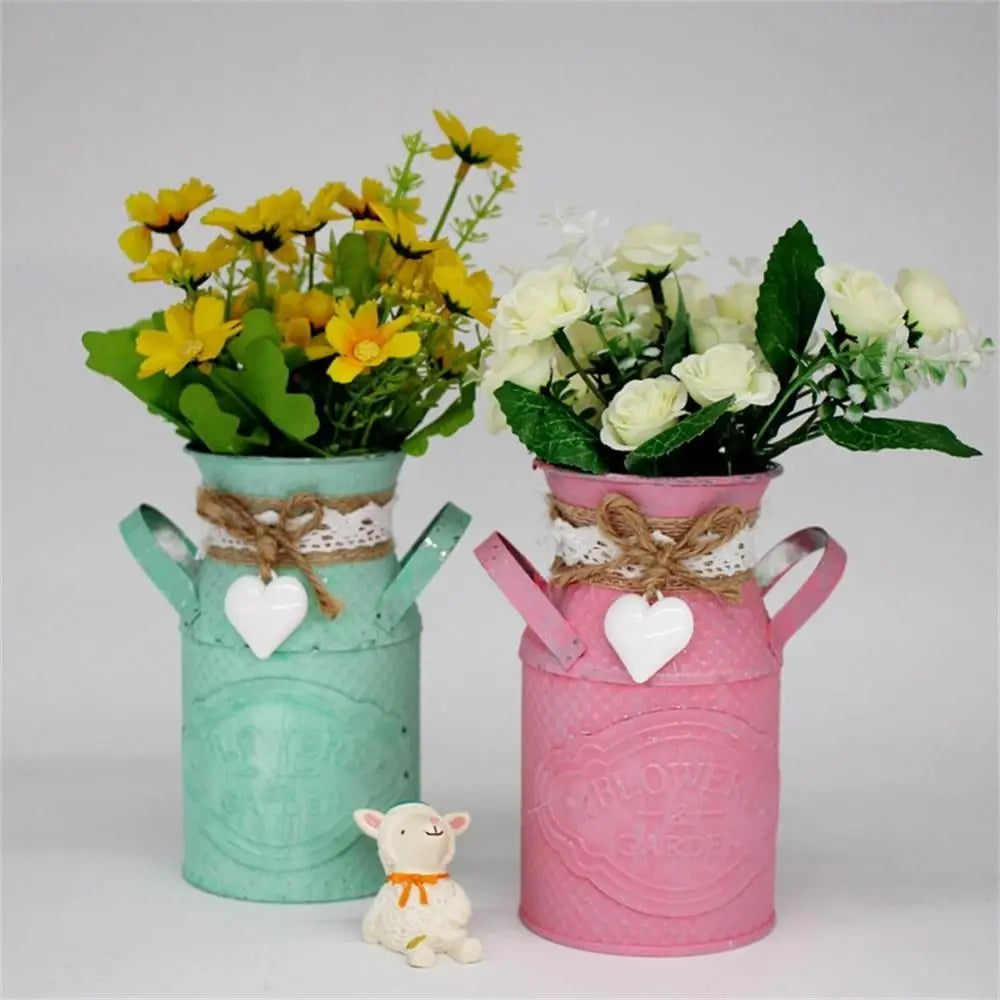 Vintage Shabby Metal Flower Vase Tin Pitcher Jug Plants Wedding Bucket Home Garden Decoration Dining Bar Decoration Iron Crafts