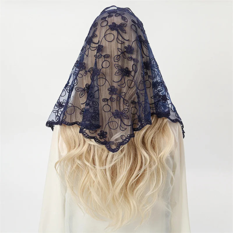Fashion Church Shawl Lace Veil Polyester Scarf Bandana Church Prayer Wedding Mantilla Chapel White Embroidered Hijab Women Scarf