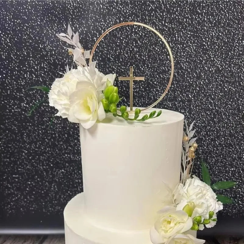 New Baptist Cake Topper Boys and Girls Pigeons IHS Eucharist Golden Cake Topper for Birthday Party Acrylic cake decoration
