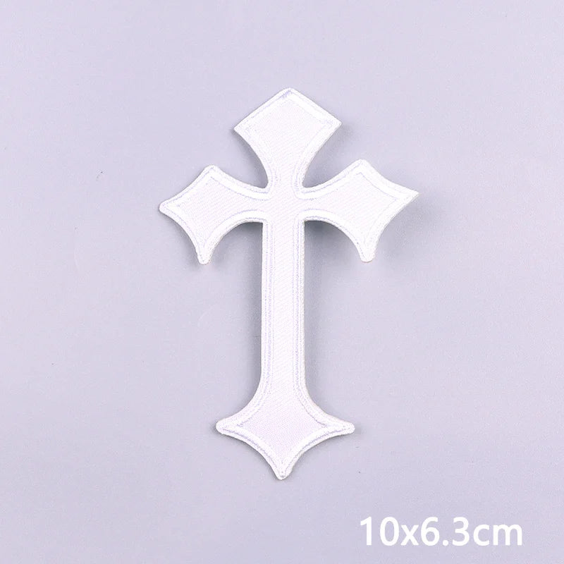 Jesus Cross Embroidery Patch For Clothes Gold Silver Cross Iron On Patches For Clothing Personality Appliques Craft Decoration