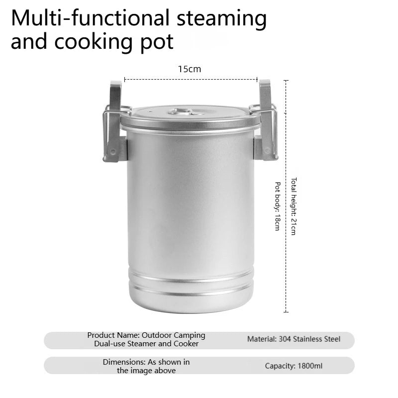 Multifunctional Camping Cookware Outdoor 304 Stainless Steel Cooking Pot for Soup and Rice Portable for Solo Outdoor Cooking