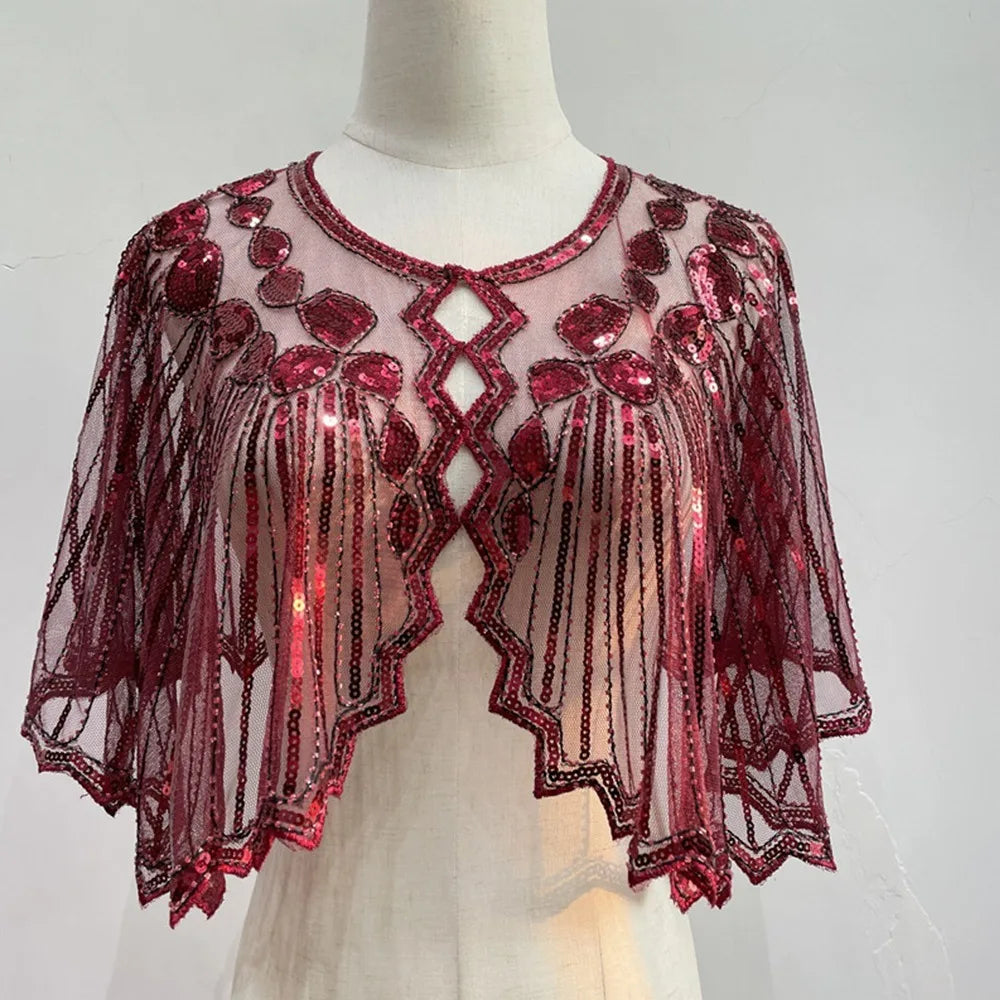 Women's 1920s Shawl Wedding Party Shawl Beaded Sequin Deco Evening Cape Flapper Cover Up Gatsby