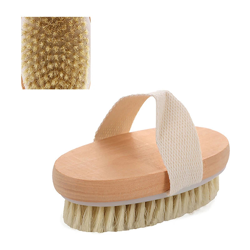 Natural Bristle Brush Soft Wet Dry Skin Body SPA Brush Bath Massager Shower Brushes Exfoliating Smoothing Skin Care Health Home