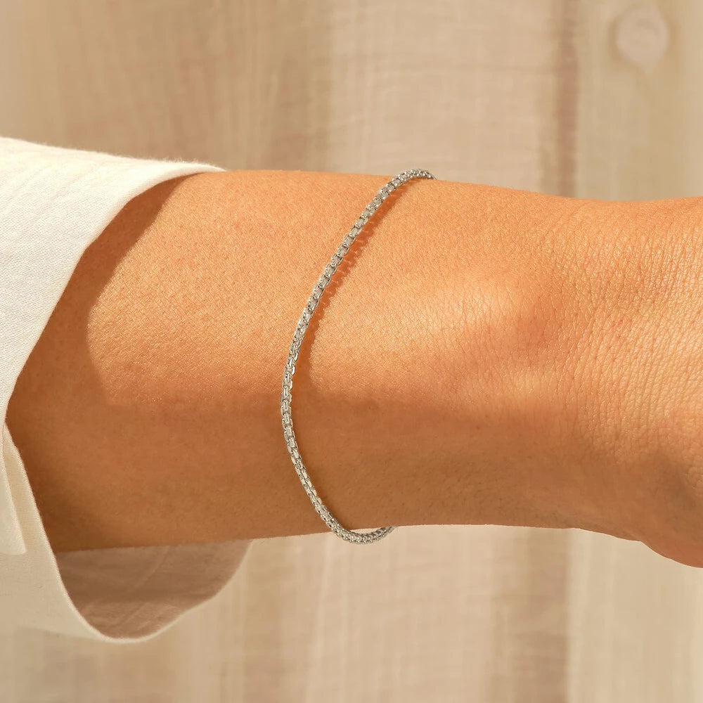 eManco Silver Color Stainless Steel Box Chain Bracelet Charm for Women Jewelry Gifts Minimalist Men's Bracelet Support Wholesale