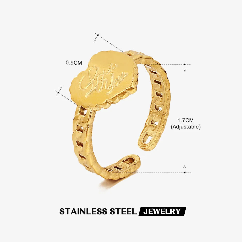 2023 New Gold Color Stainless Steel Finger Ring Minimalist Metal Heart Love Opening Ring for Women Girls Party Jewelry Gift