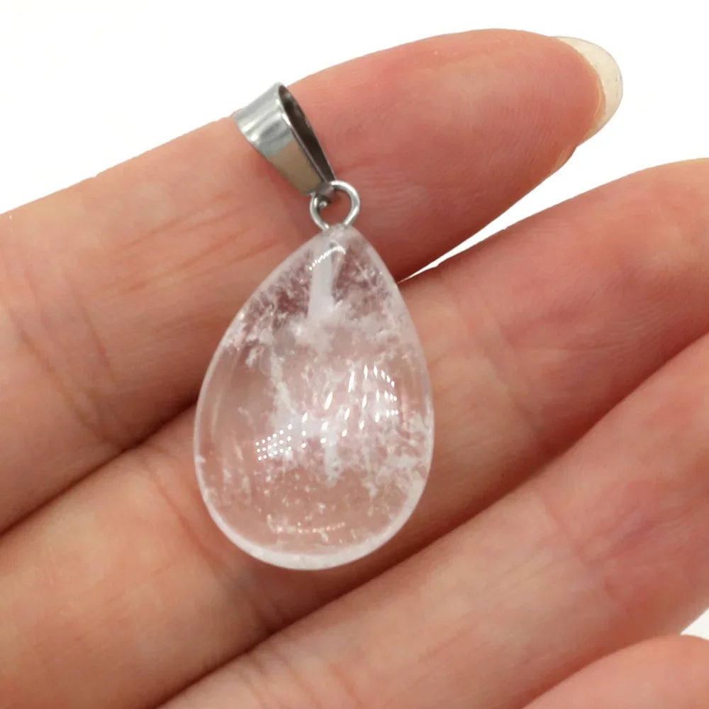 Natural Drop Shape Stone Pendant Crystal Rose Quartz Agate Yellow Jade Opal Malachite Charms for Jewelry Making DIY Accessories