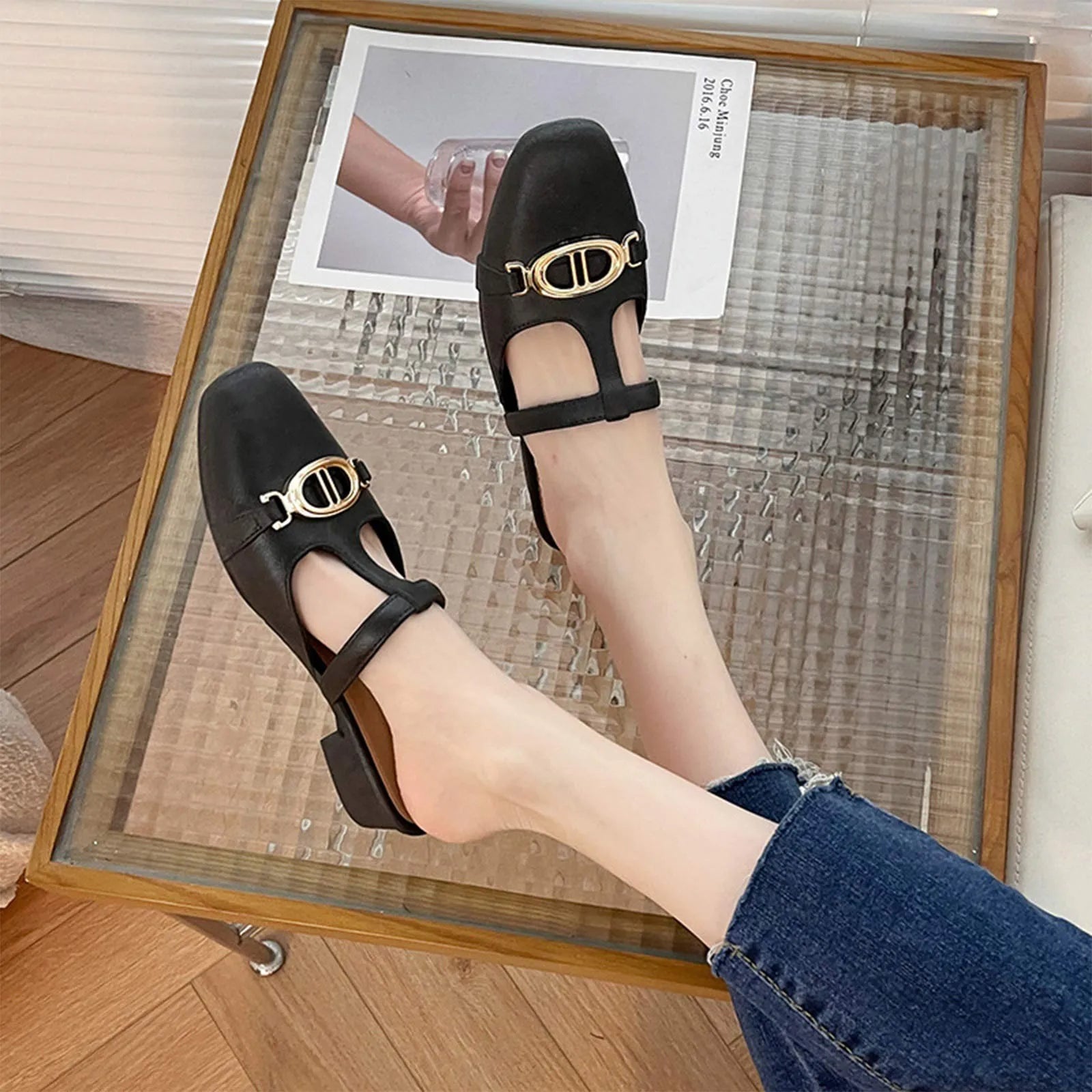 Fashion Summer Sandals Women Low Heel Retro Luxury Metal  Women's Shoes Wear-resistant Daily Walk Slippers