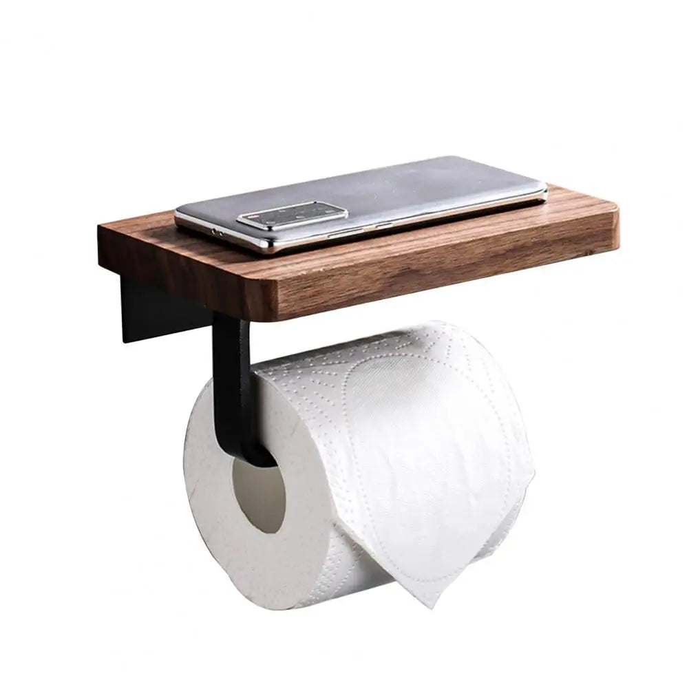 Tissue Rack Space-saving Wall Mounted Punch Free Wooden Bathroom Tissue Stand Easy To Install Toilet Storage Shelf For Dorm