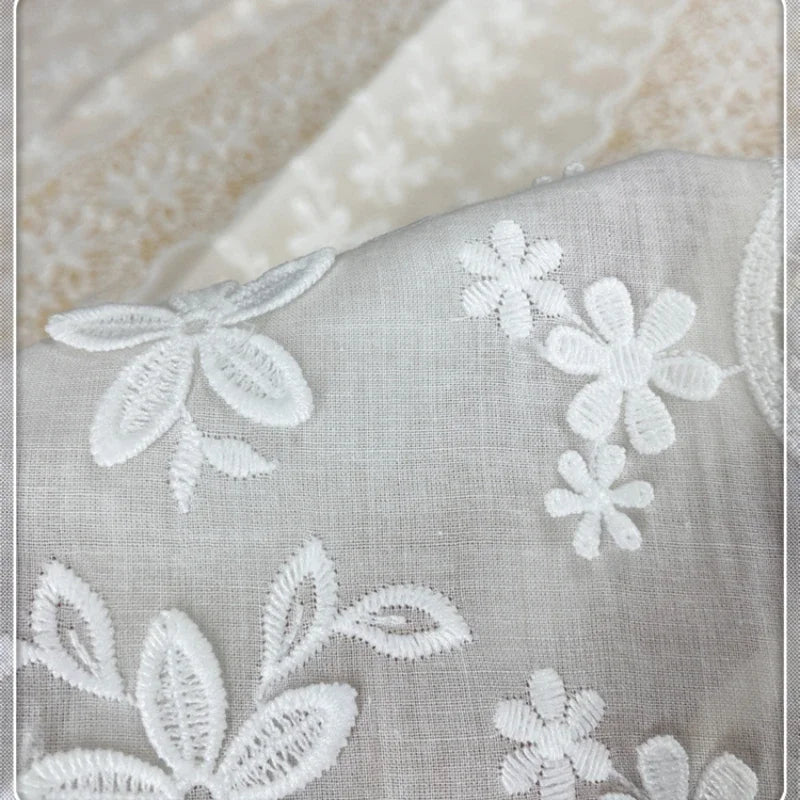 Off Cotton Lace Fabric for Women, Making Skirt Clothing, Wedding Dress Fabric, DIY Women's Embroidery, Hollow Cloth, 130cm Wide