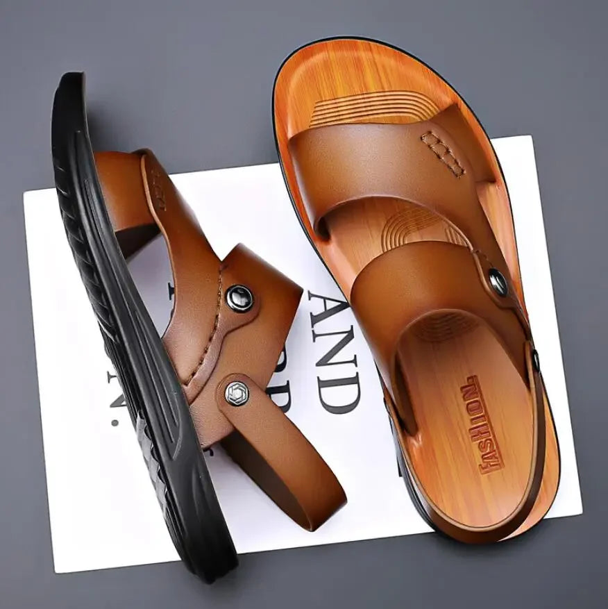 2025 Summer New Shoes for Men Fashion Genuine Leather Sandals Cow Leather Casual Slipper Man Cool Beach Shoes