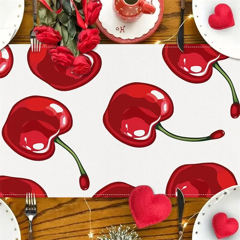 Linen Rectangle Tablecloth, Cherry Pattern Printed Table Cloth for Party and Home Decoration