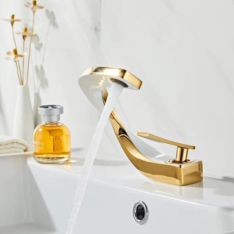 Bathroom Faucet Brass Gold White Bathroom Basin Faucet Cold Hot Water Mixer Sink Tap Deck Mounted White Rose Gold Tap
