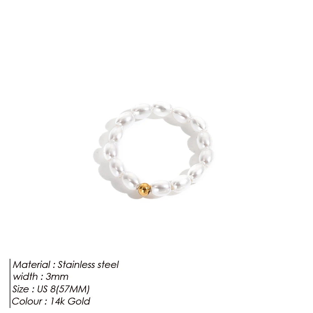 eManco Korean Imitation Pearl Minimalist Pearl Finger Ring White Round Pearl Ring Wedding Anniversary Gift
