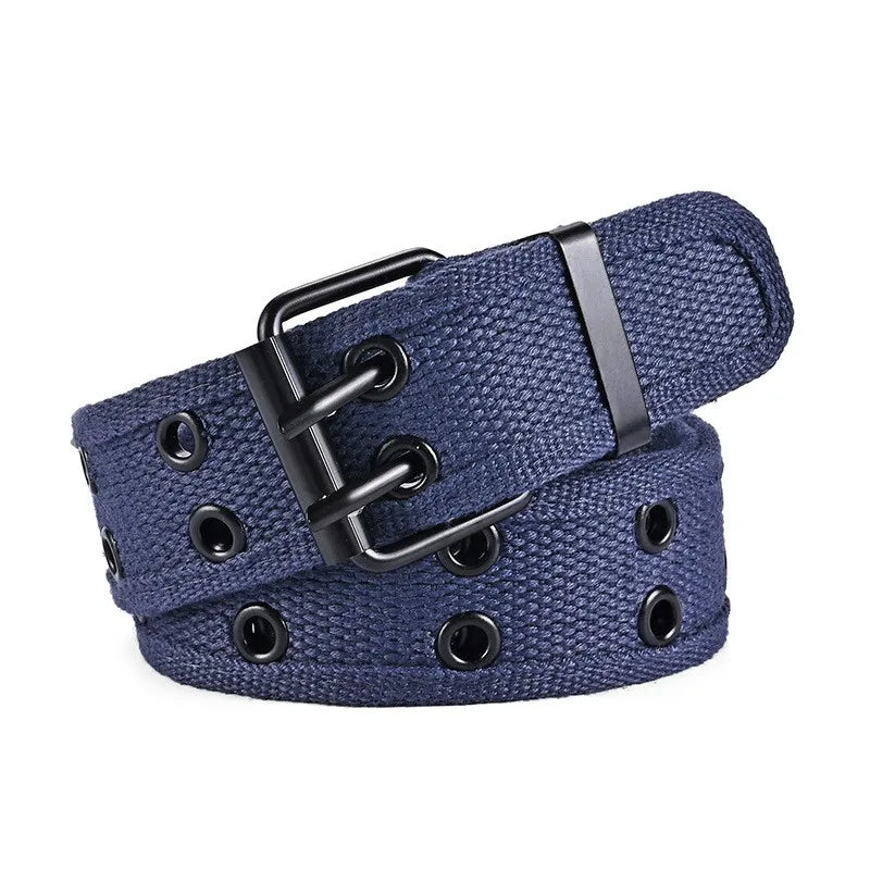 2023New Men's Double Row Needle Buckle Woven Belt Women's Belt Leisure Sports Outdoor Work Belt with Cargo Pants Jeans Belt