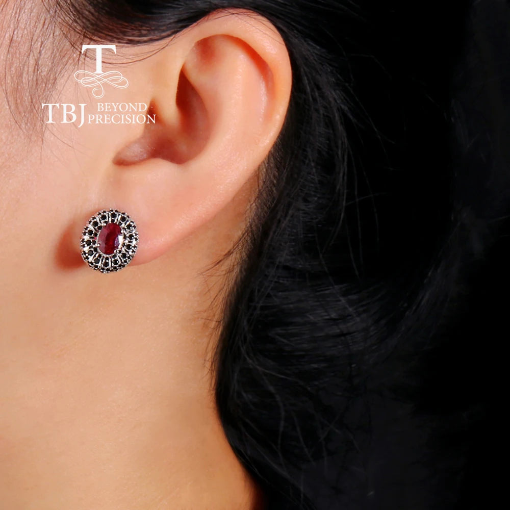Natural Filled Ruby Earrings 925 Sterling Silver Light Luxury Design for Women Anniversary Banquet Birthday Gifts