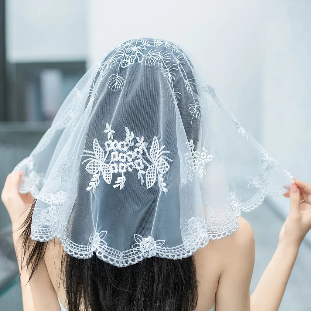 Bridal Embroidered Lace Headscarf Prayer Headscarf Short Yarn Shawl Single Layer Veil