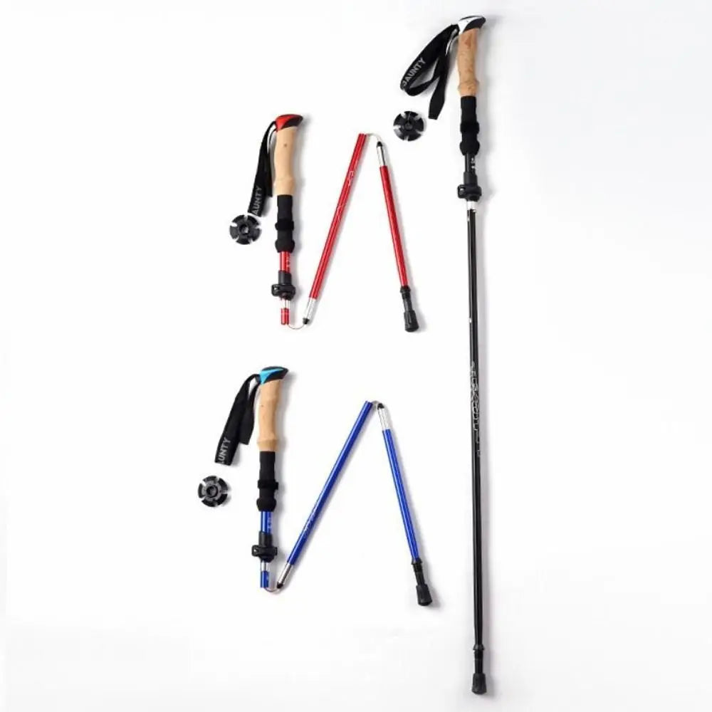 Expandable Aluminum Outdoor Trekking Poles EVA 5 Section Walking Sticks Quick Adjustable Locks Folding Wading Staff Camping