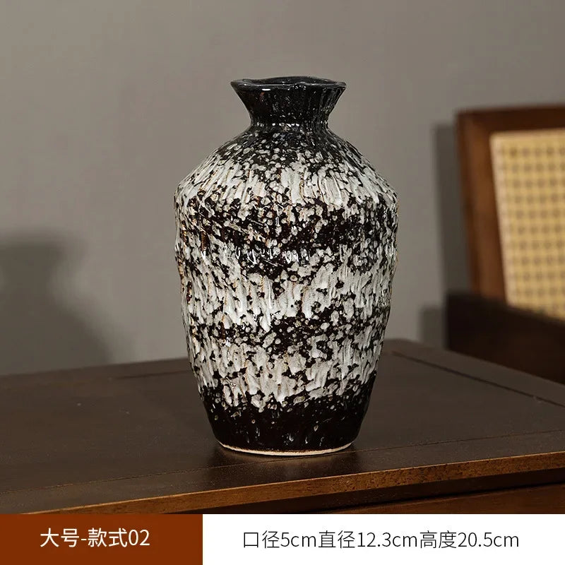 European Style Retro Style Ceramic Vase Living Room Advanced Sense Coarse Clay Pot Simple Dried Flower Arrangement Decoration