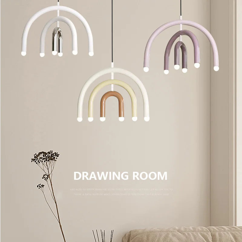 Italy Designer Rainbow Chandelier U -shaped LED Minimalist Creamy Style Children's Room Decor Bedside Living Room Pendant Light