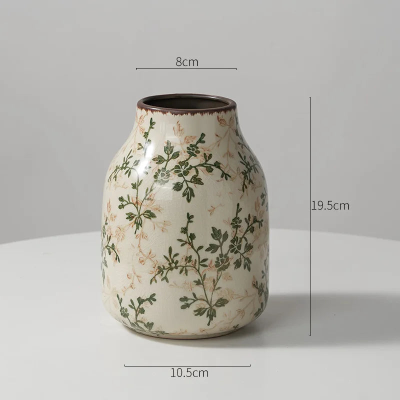 Rustic Country Ice Cracked Milk Pitcher Ceramic Vase Pastoral Scenery Ornament for Flower Arrangement Vintage Decorative Home