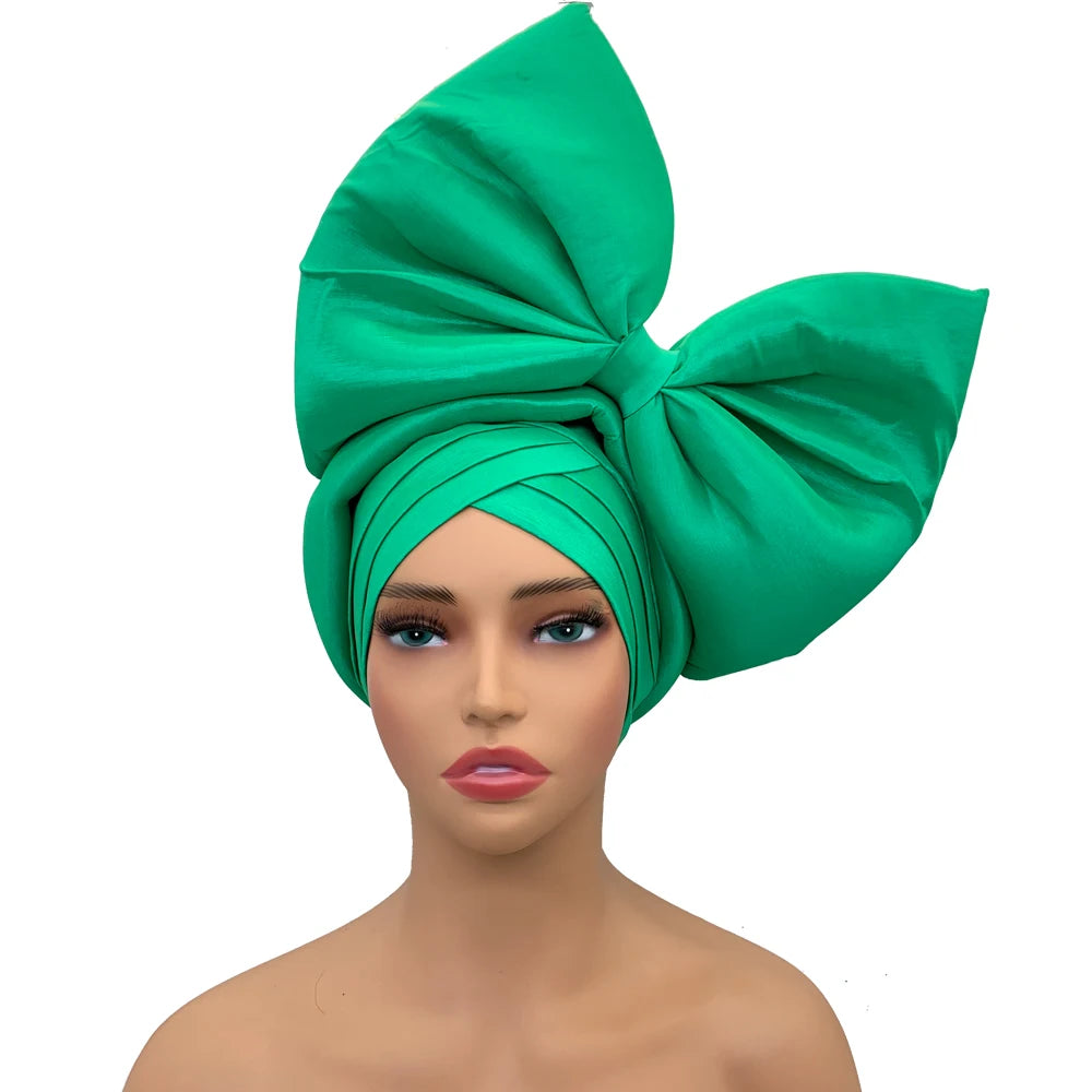 Big Bowknot Turban Cap for Women Exaggerated Headpiece African Auto Gele Headtie Nigeria Party Headwear Hat Lady Head Wraps