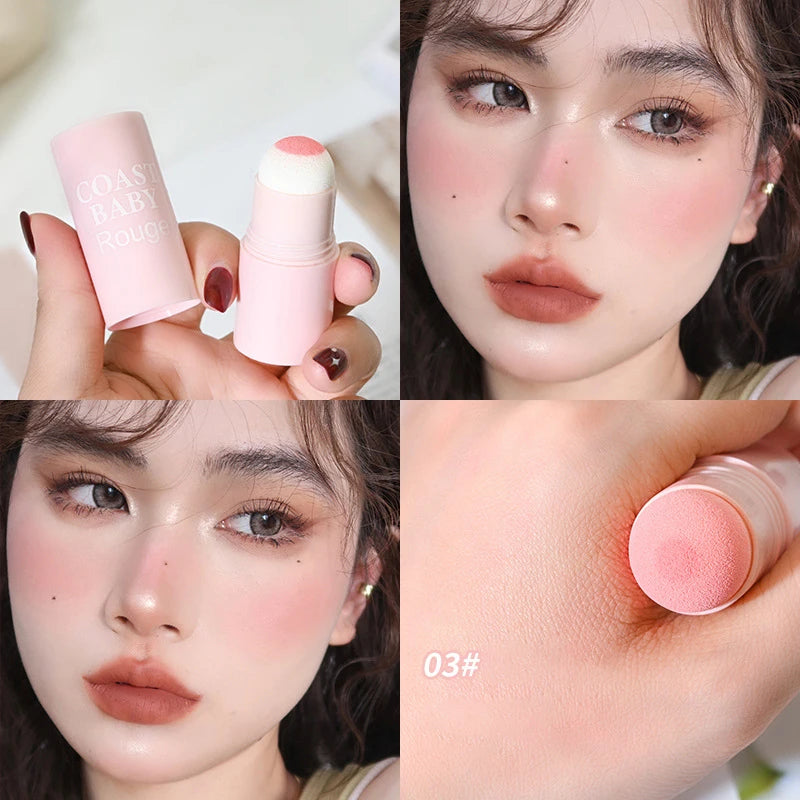 Soft Fog Blush Stick-energetic Bouncy 3 In1 Korean Style Brightening Dual -use For Lips And Cheeks Natural Color Vitality Girl