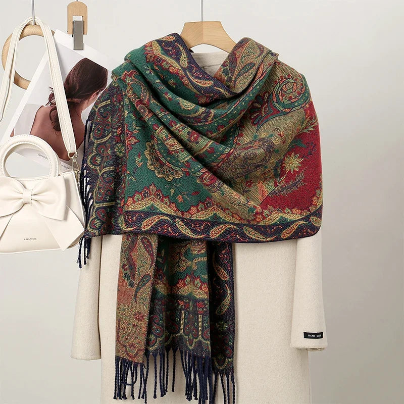 New Shawl Warm Winter Scarf Hijab Women Print Paisley Cashmere Pashmina Thick Wrap Head Neck Foulard Luxury 2024 Blanket Echarpe