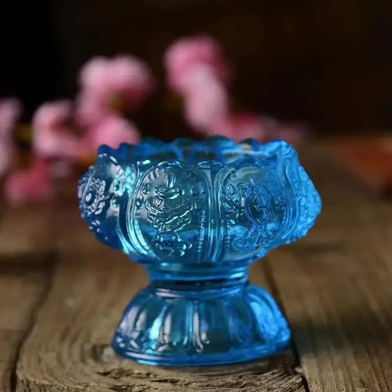 Colorful Glass Lamp New Liquid Butter Lamp Base Ornament Lotus Glass Base Oil Lamp Tribute Candle Pedestal Crafts Home Decoratio