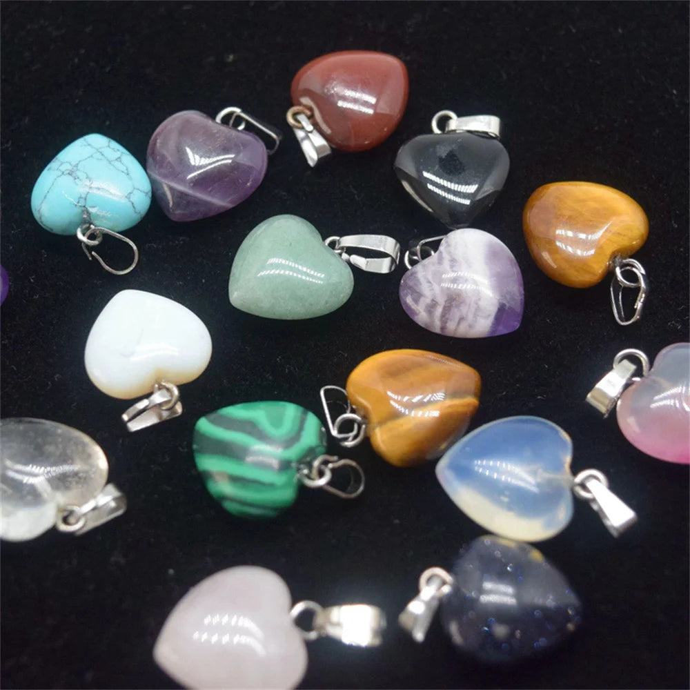 1.5cm Boutique Natural Stone Jade Heart Heart Shaped Necklace Pendant Personalized Agate Pendant Heart Shaped Buckle Jewelry