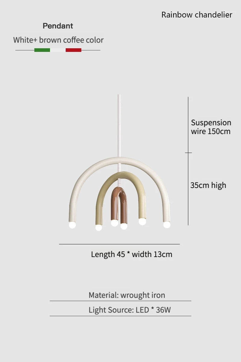 Italy Designer Rainbow Chandelier U -shaped LED Minimalist Creamy Style Children's Room Decor Bedside Living Room Pendant Light
