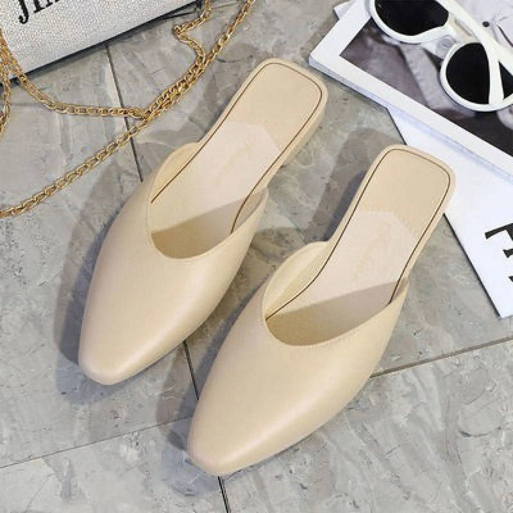 Fashion Women's Outdoor Flat Low-heeled Slip-on Lazy Sandals Semi-slip-on Pointed-toe Shoes Elegant Women Mules Concise Slippers
