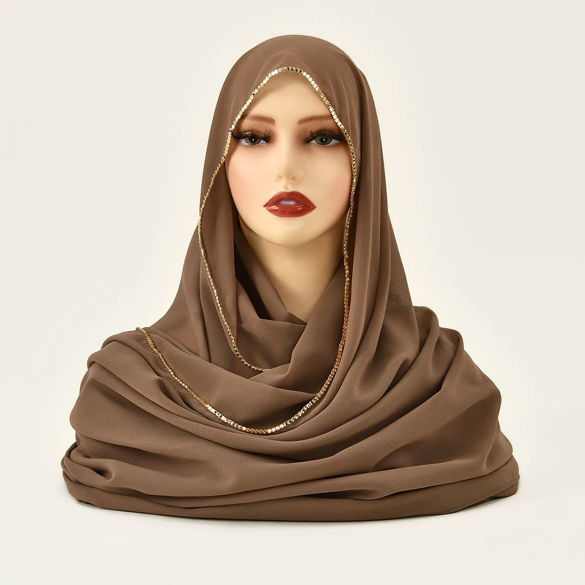 Rhinestone Chiffon Hijab Scarf For Women Stretch Shawl Plain Muslim Headband Fashion Solid Color Long Muffler
