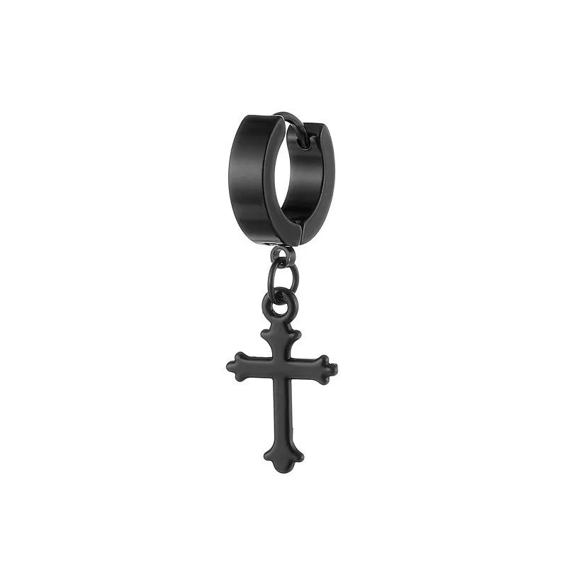 Classic Simple Cross Pendant Earrings Stainless Steel Fashion Vintage Geometric Stud Ear Jewelry Party Gifts For Women Men