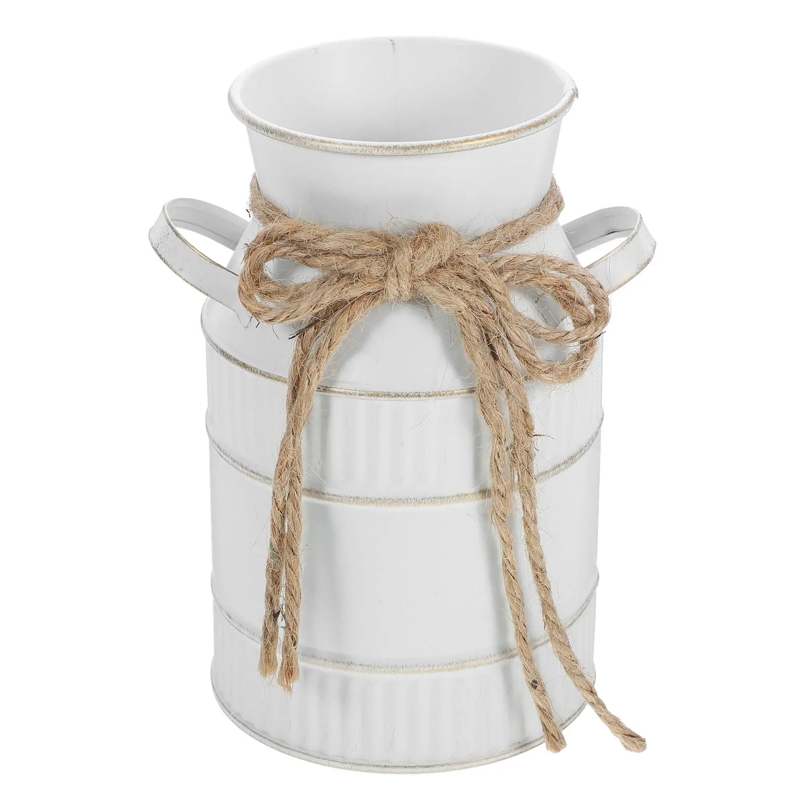 Retro Milk Bottle Vase White Iron Jug Bucket Vintage Farmhouse Pitcher Decor Rustic Planter for Flowers Plants