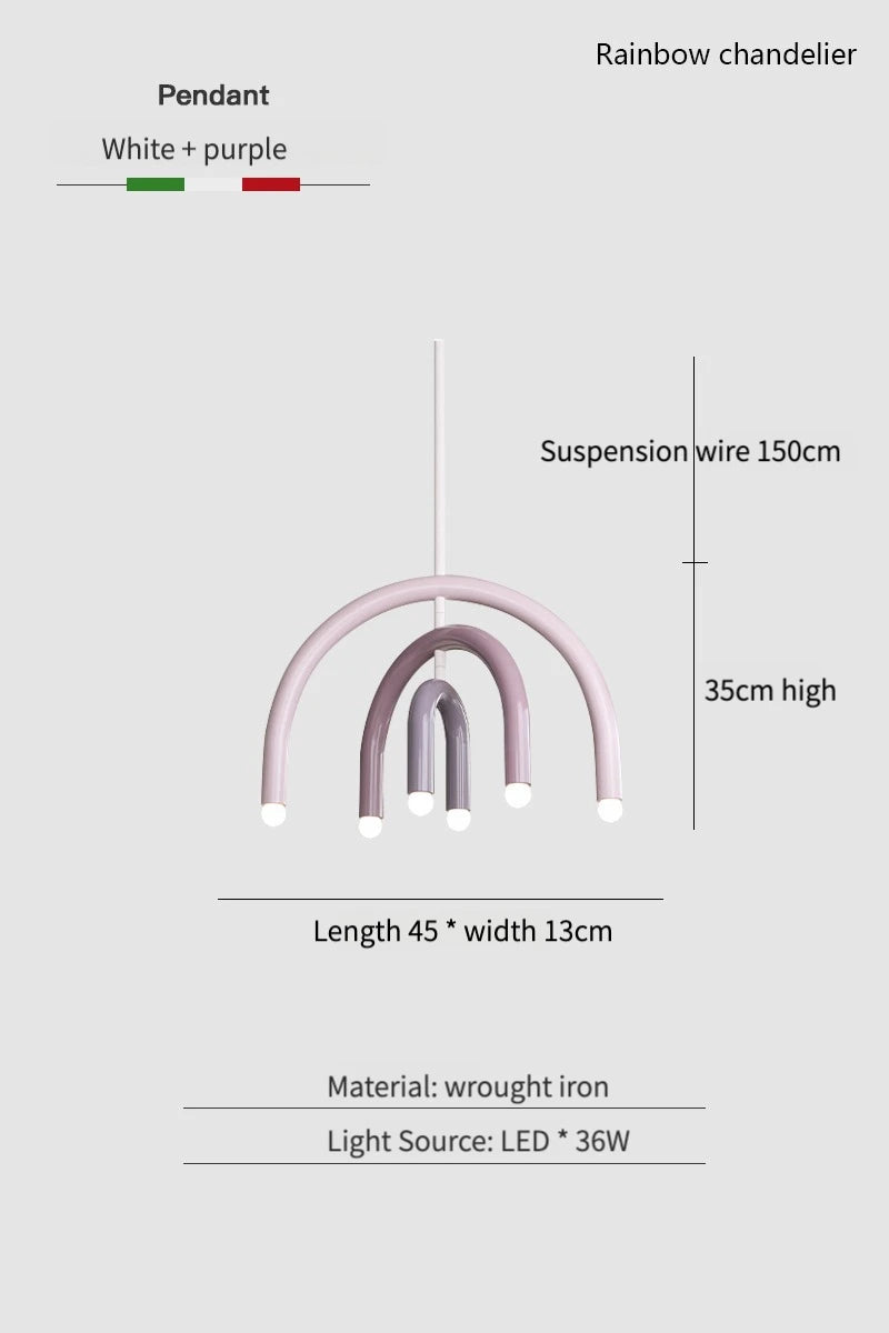 Italy Designer Rainbow Chandelier U -shaped LED Minimalist Creamy Style Children's Room Decor Bedside Living Room Pendant Light