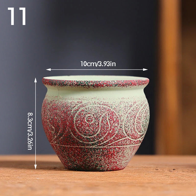 Mediterranean Style Flower Pot Retro Red Pottery Flower Pots Vintage Printed Creative Ceramic Succulent Planters Indoor Outdoor