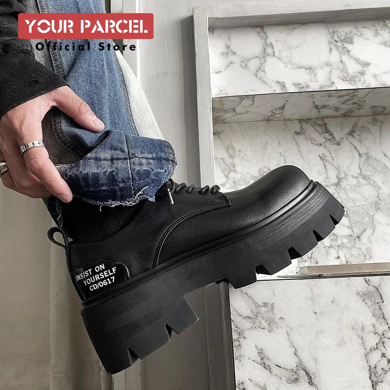 2024 Original and New Elevated 7CM Matsuke Sole Derby Shoes Black Big Head Leather Shoes for Men and Women's Universal Work Clot