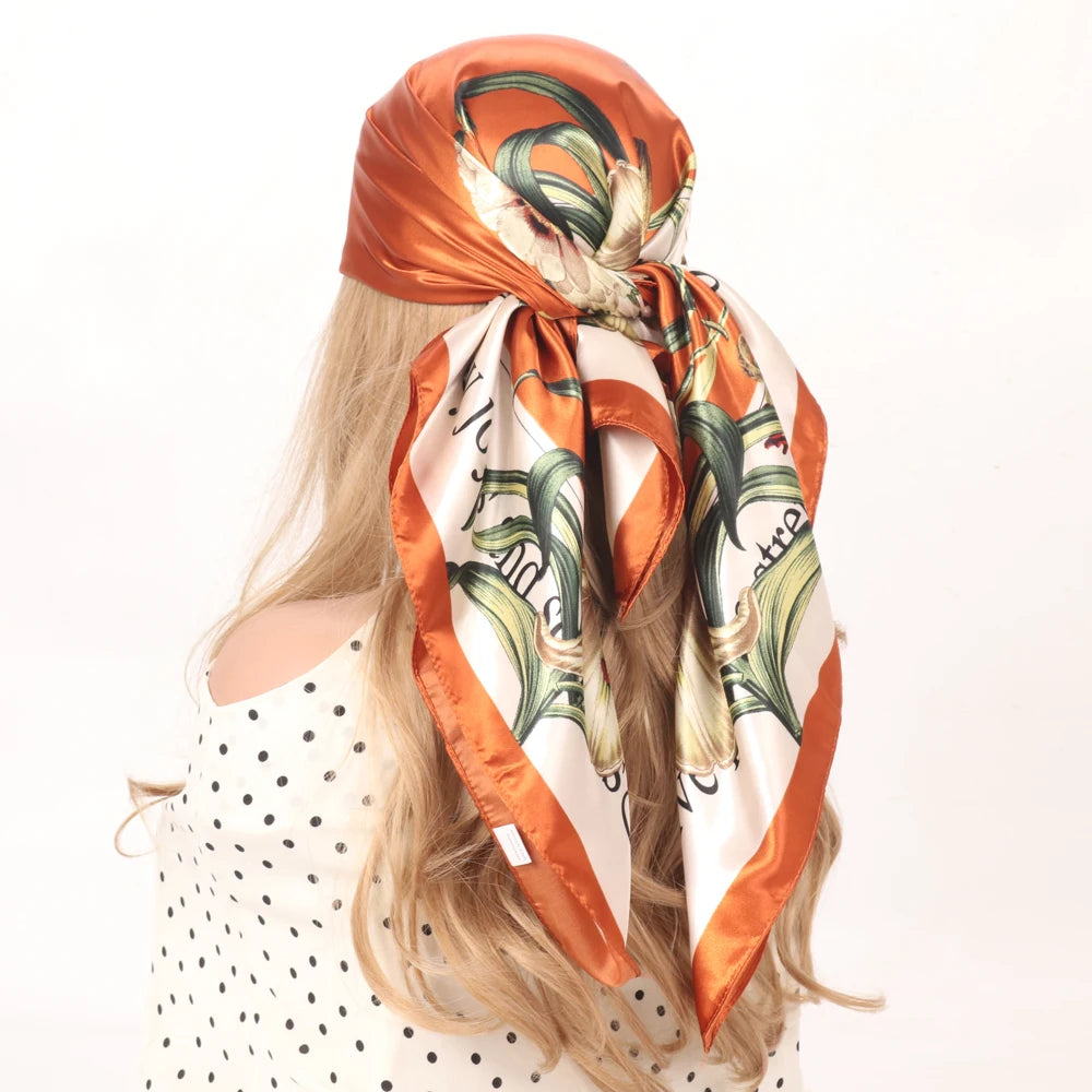 Silk Head Scarf Women Luxury Fashion Hair Scarve Summer Foulard Femme Satin Shawl Kerchief 90cm Square Headscarf Bandana Cheveux