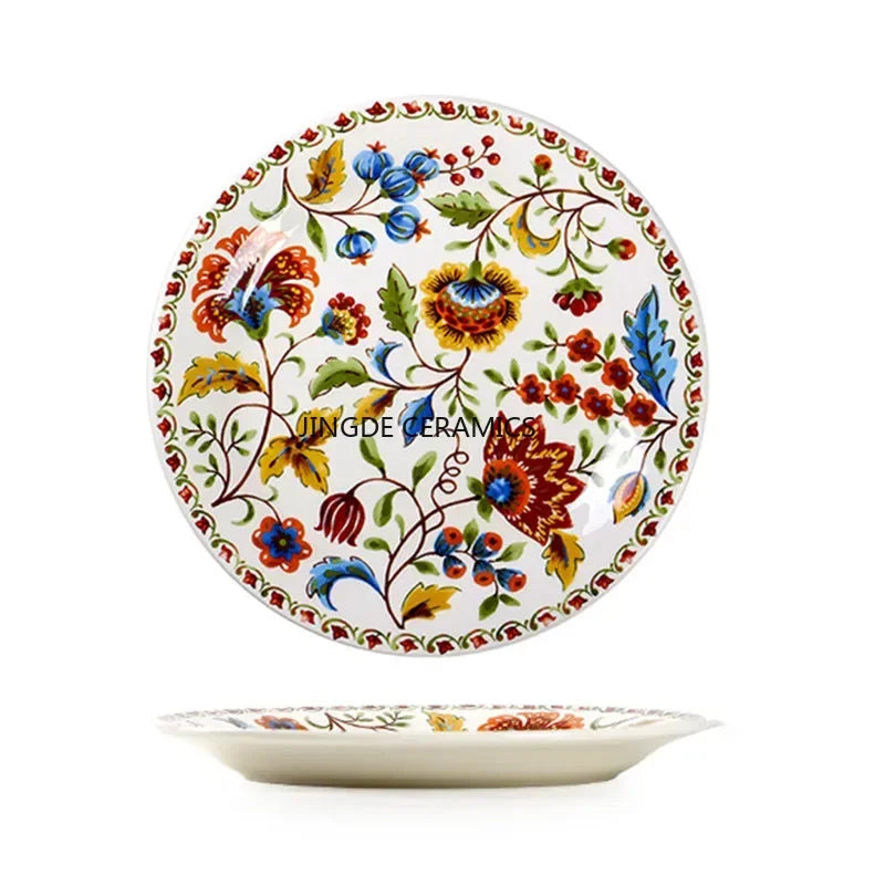 Exquisite Ceramic Plates Round Steak Dinner Pasta Plate Underglaze Colour dishware Kitchen Accessories Home Salad Plate