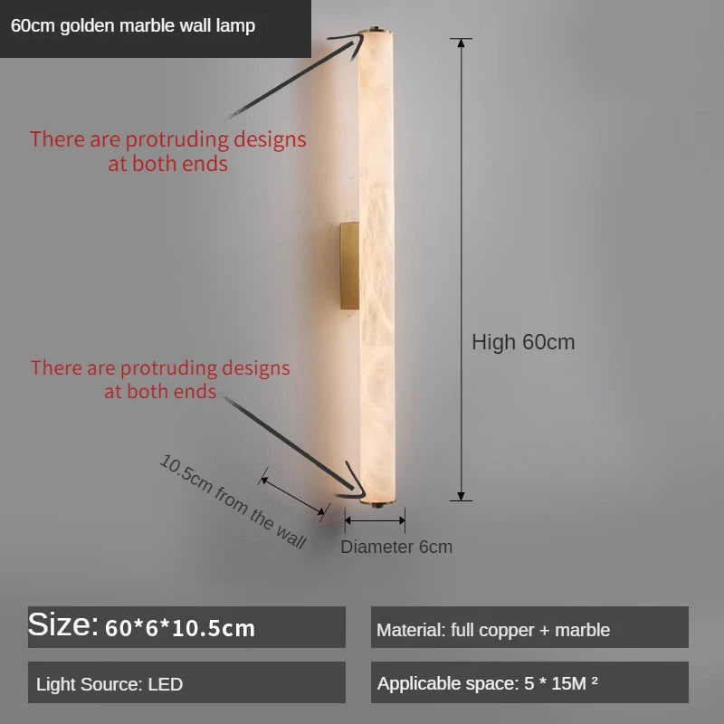2025 Full Copper Spanish Natural Snowflake Marble LED Wall Lamp Modern Light Luxury Living Room Bedroom Bedside Balcony Lighting