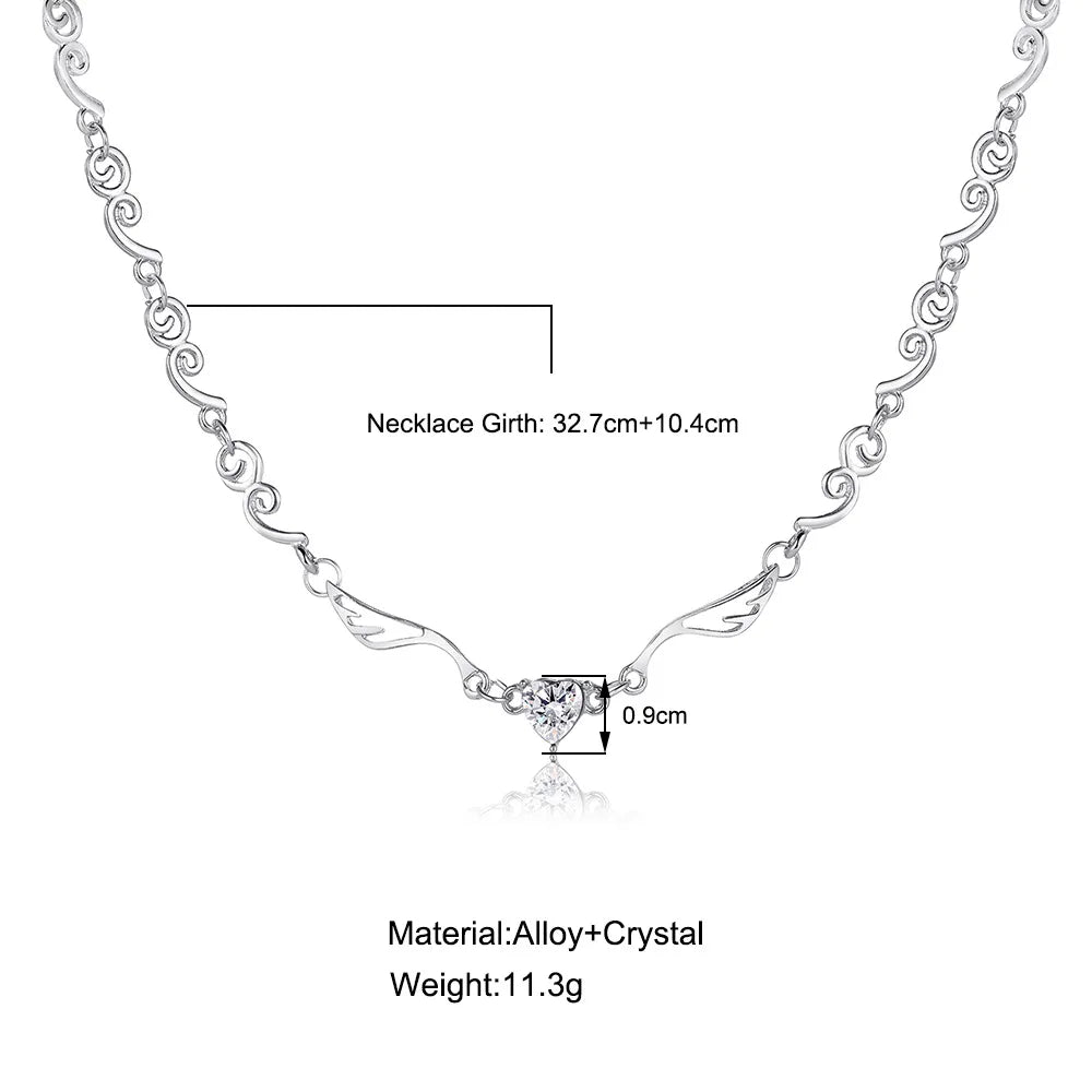 Angel Wings Heart Shape Pendant Necklaces Silver Color 5A Cubic Zirconia Minimalist Style Clavicle Chain Women And Girl Jewelry