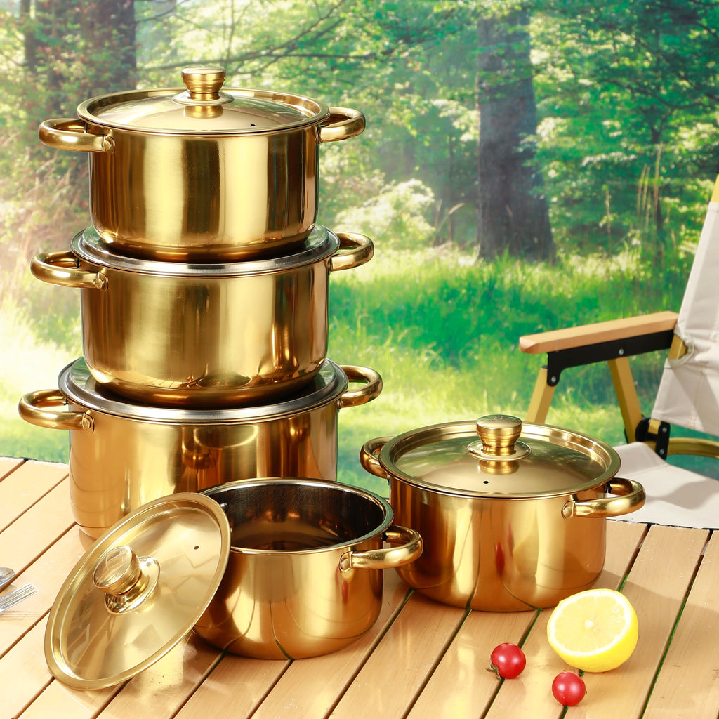 4/5-piece golden stainless steel pot set, deepened and thickened, universal for induction cookers and gas stove