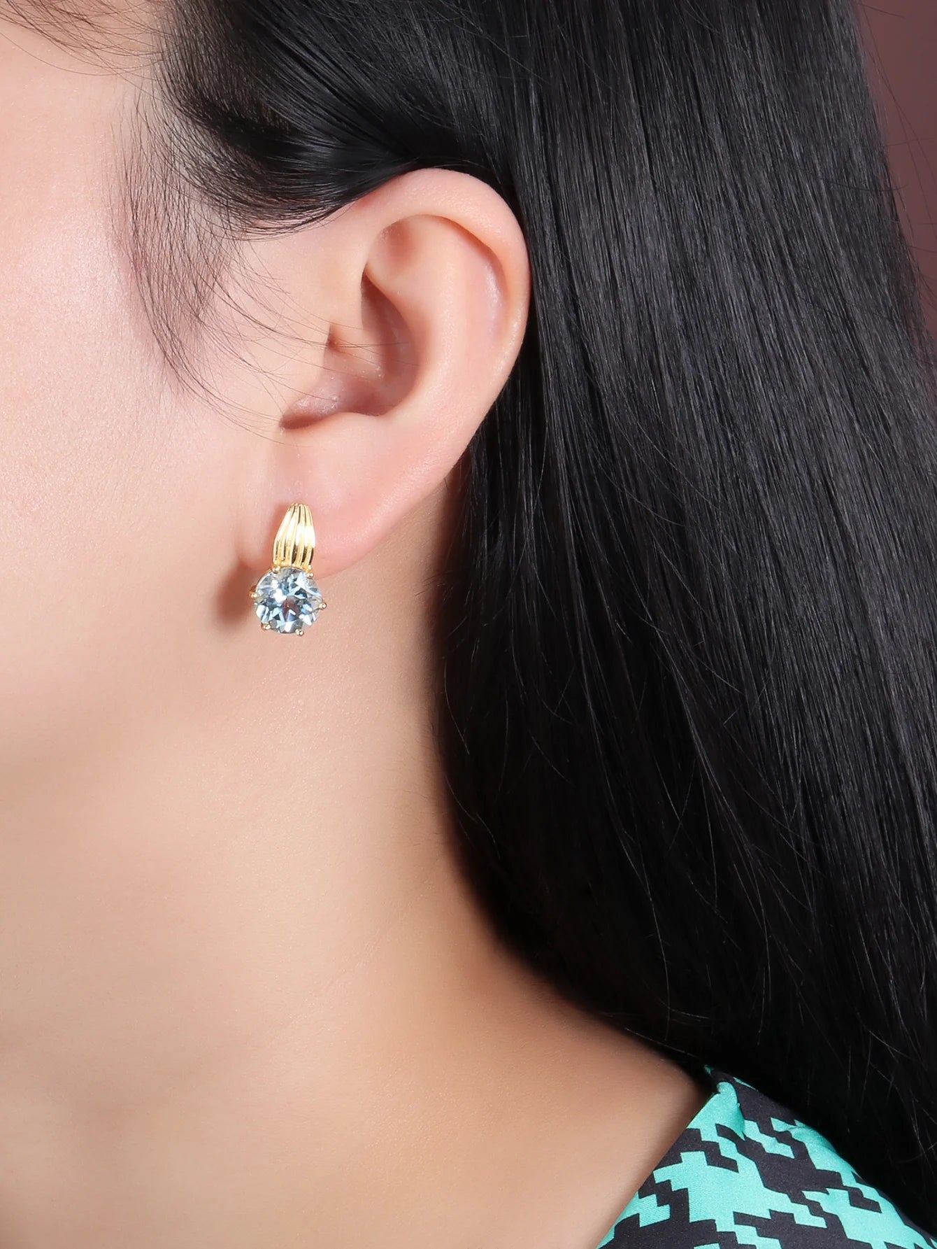 Vintage design natural sky blue Topaz earrings for women 925 sterling silver fashion jewelry daily wear