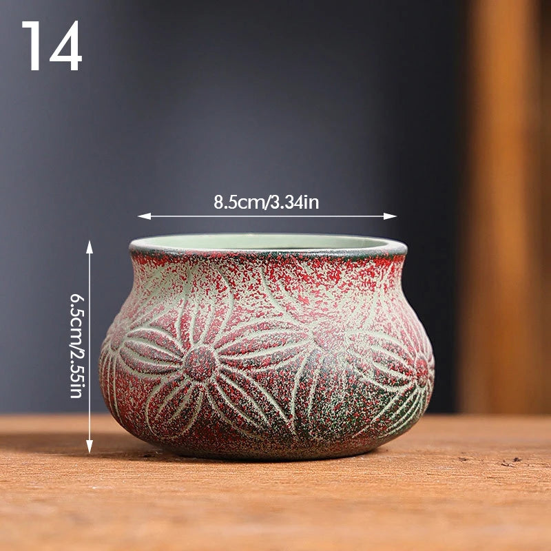 Mediterranean Style Flower Pot Retro Red Pottery Flower Pots Vintage Printed Creative Ceramic Succulent Planters Indoor Outdoor