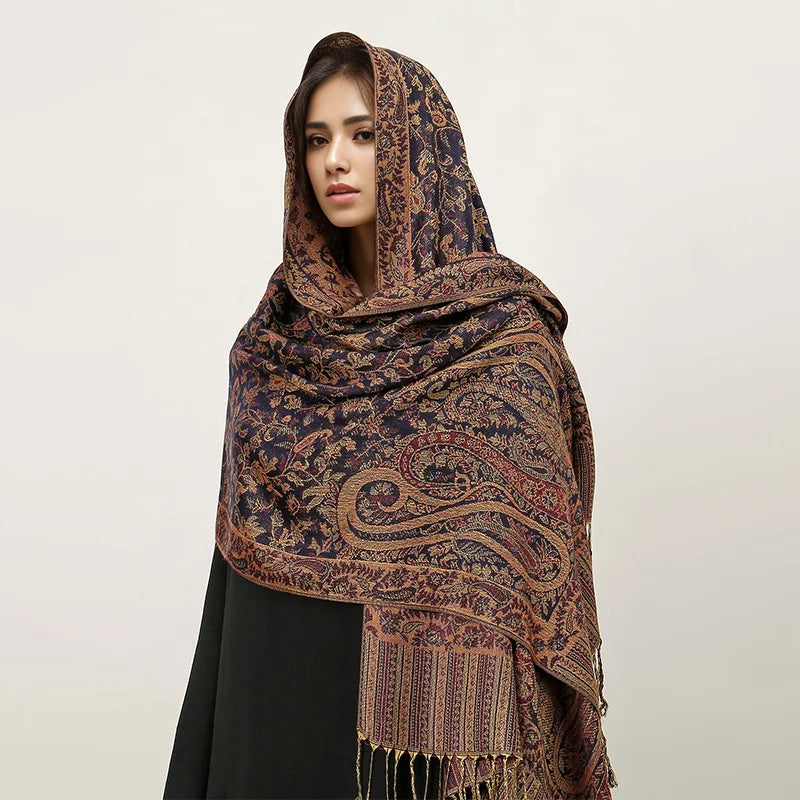 Paisley Pashmina Shawl Scarf Women Jacquard Cashew Printed Scarves Borders Female Tassel Travel Blanket Wraps Ethnic Shawls